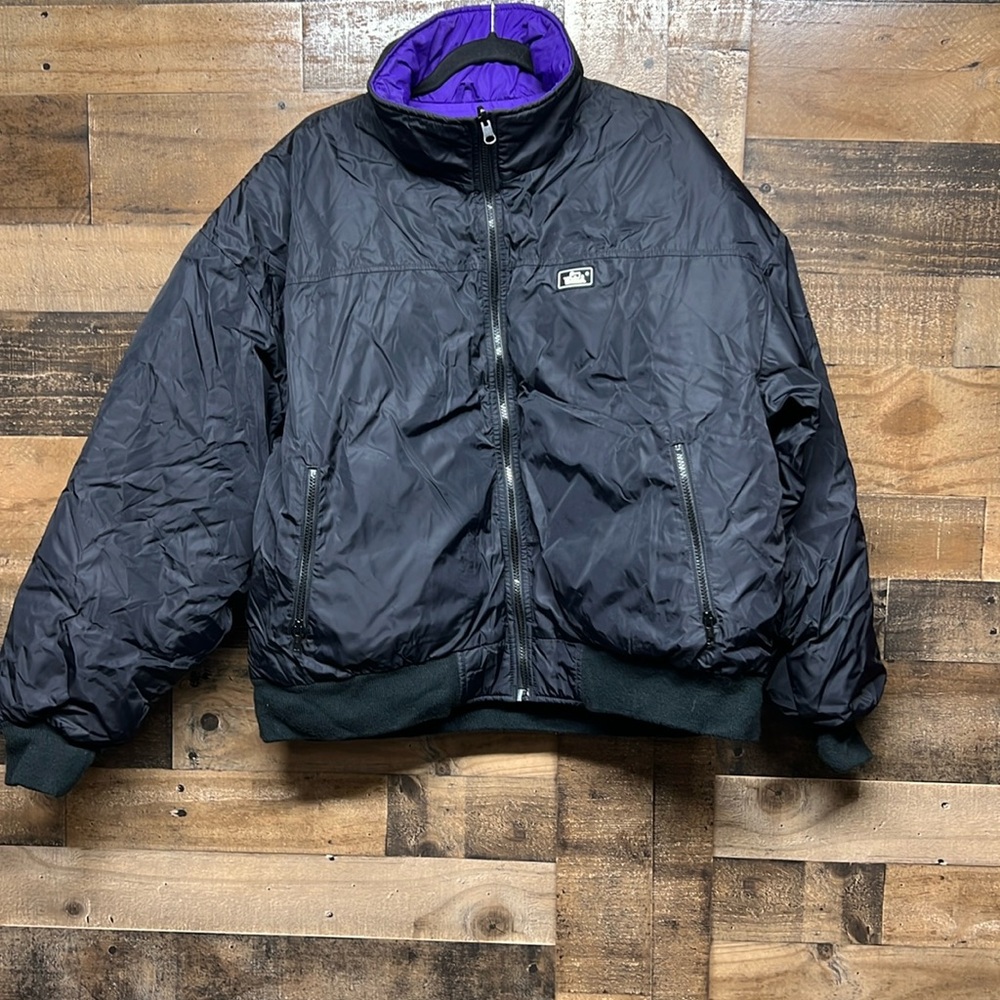 Woolrich Reversible Jacket Womens XL Purple Red Vintage Zip Pocket Down Filled